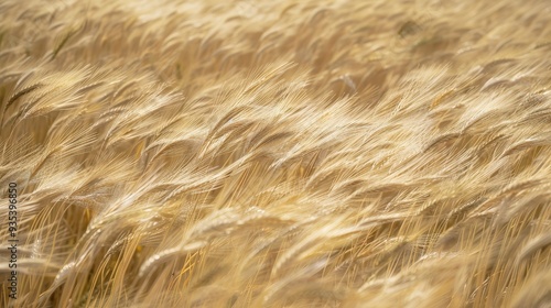 Visualize a field of wheat swaying in the wind, with each stalk's movement shown in slow motion.