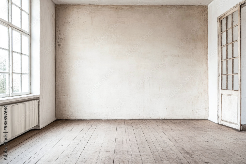 Empty room interiors composition in Mediterranean style with rustic elements.Interior design open space composition with no furniture. Empty room interiors composition in Mediterranean style with rustic elements.Interior design open space composition with no furniture.