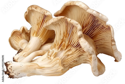 Fresh white mushrooms displayed on a white studio background