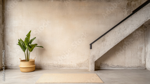 Empty room interiors composition in Mediterranean style with rustic elements.Interior design open space composition with no furniture.