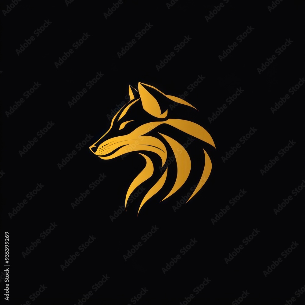 A stylized golden wolf head illustration on a black background. A stylized golden wolf head illustration on a black background.