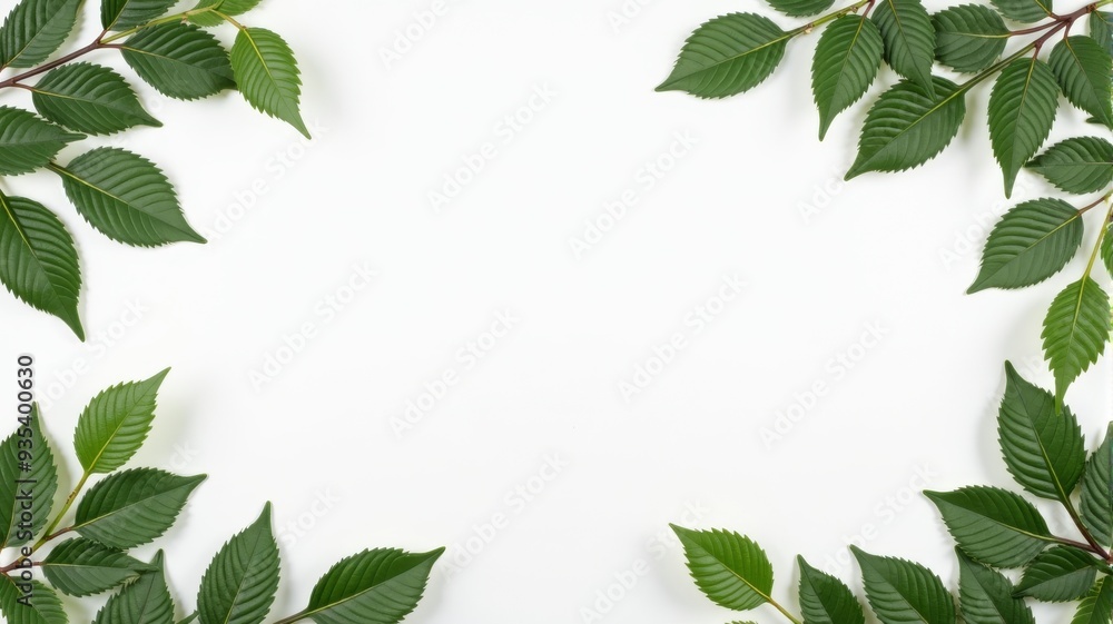 Fresh Green Leaves Border Isolated on White Background - Nature Frame for Botanical Design, Eco-Friendly Projects, and Natural Product Promotions Fresh Green Leaves Border Isolated on White Background - Nature Frame for Botanical Design, Eco-Friendly Projects, and Natural Product Promotions