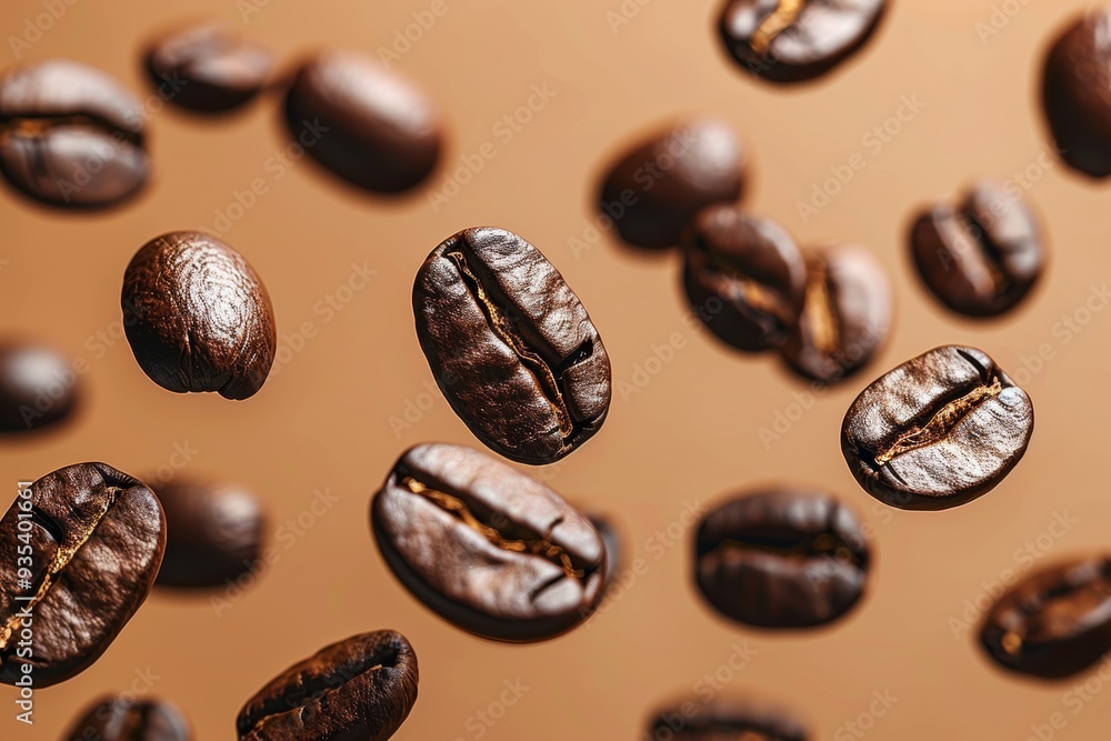 Fototapeta premium Falling coffee beans isolated.