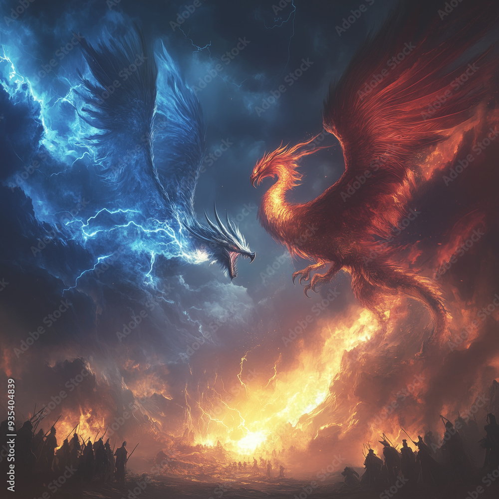 Fototapeta premium Epic Battle: Dragon vs. Phoenix