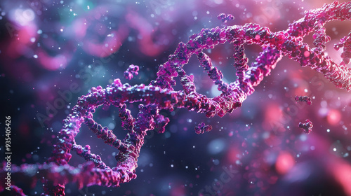 A vibrant representation of DNA strands, showcasing intricate details and colorful background, evokes sense of wonder and curiosity about genetics.