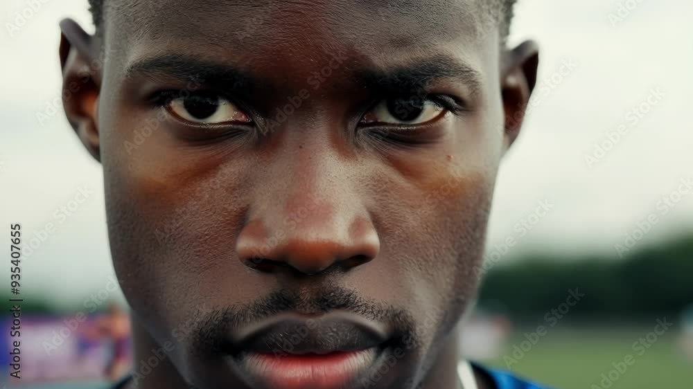 Close up of a focused athlete with a determined expression on his face, capturing the intensity and dedication of a sportsperson. The blurred background suggests a training session or competition Close up of a focused athlete with a determined expression on his face, capturing the intensity and dedication of a sportsperson. The blurred background suggests a training session or competition