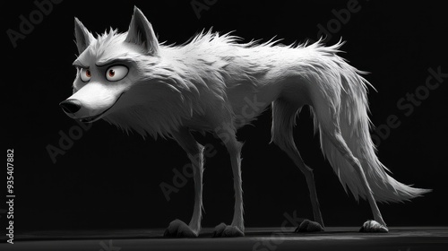 A stylized, animated wolf character with a sleek design and expressive features.