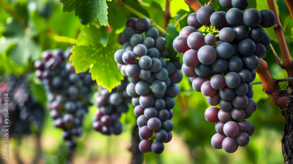 Closeup of Red Grapes Hanging from Vine in Vineyard. Closeup of Red Grapes Hanging from Vine in Vineyard.