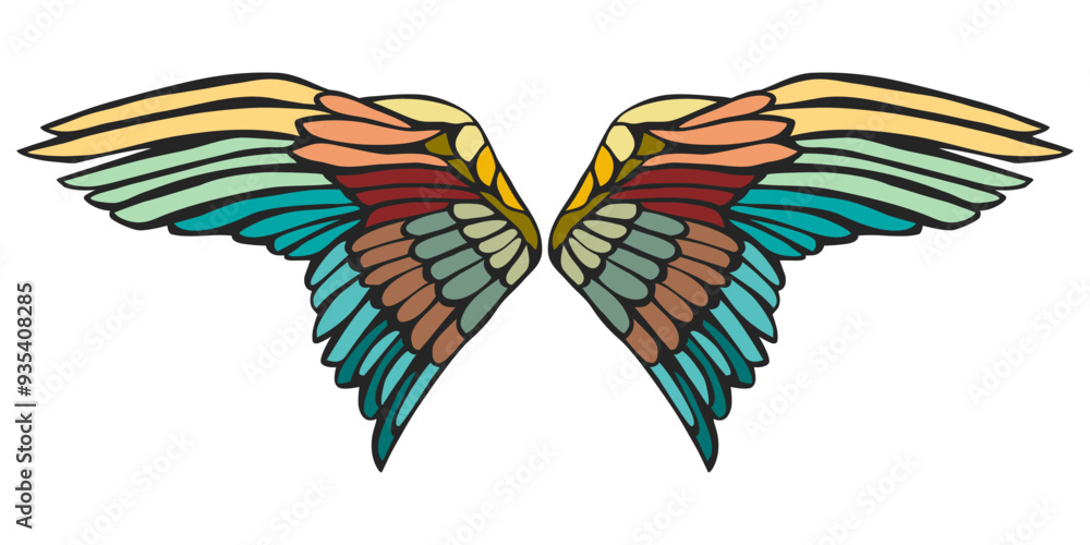 Obraz premium Wing colorful clip art vector illustration