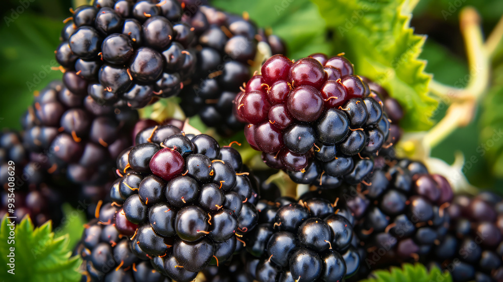 Close-up of Fresh Blackberries on a Bush. Close-up of Fresh Blackberries on a Bush.