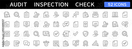 Audit thin line icons set. Check and Inspection editable stroke icon. Vector