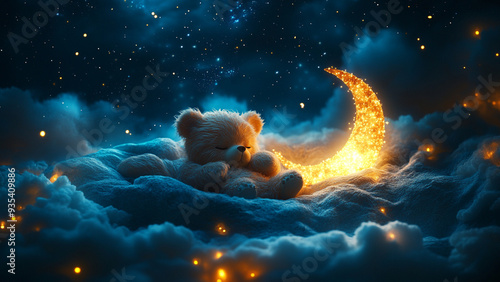 teddy bear in the night sleeping photo