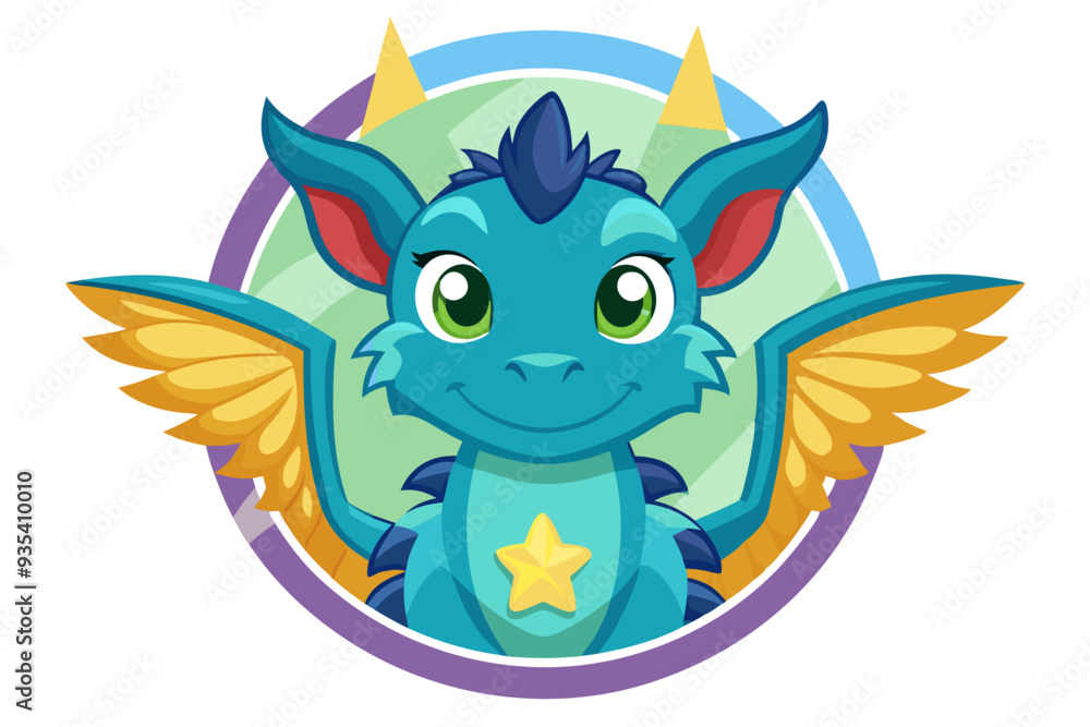 Adorable Blue Dragon with Yellow Wings and a Star Adorable Blue Dragon with Yellow Wings and a Star