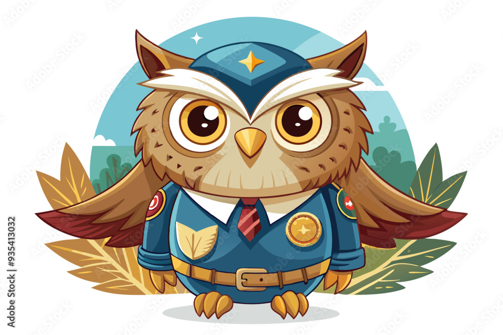 Fototapeta premium Cartoon Owl Dressed as a Police Officer