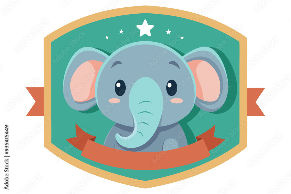Obraz premium Cartoon Elephant Head in a Shield with Stars and Ribbon