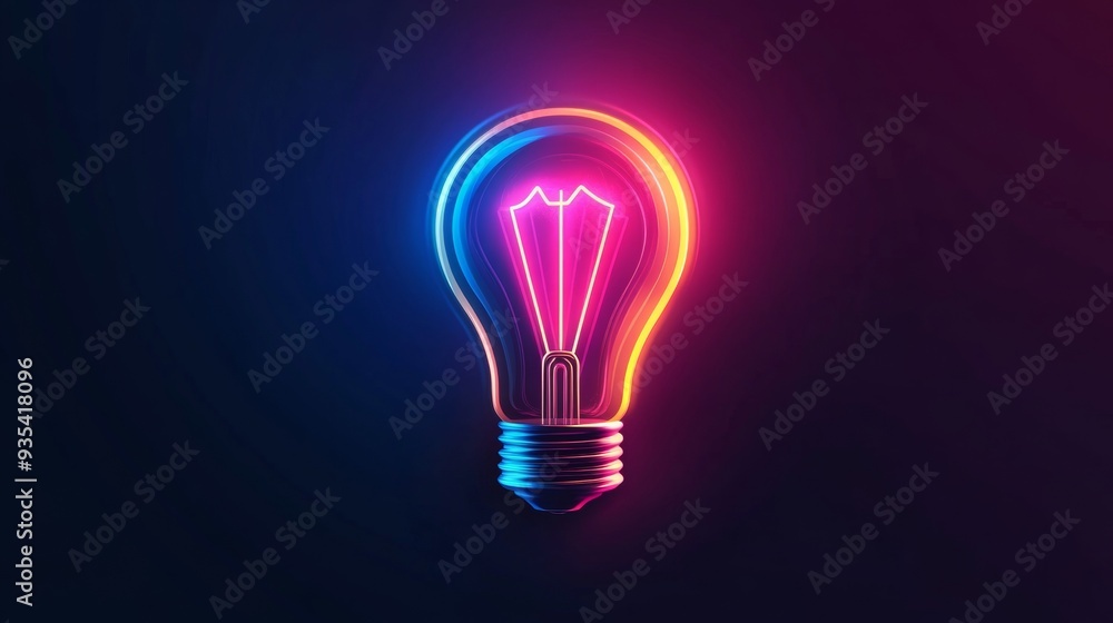 A neon light bulb is lit up in a dark room A neon light bulb is lit up in a dark room
