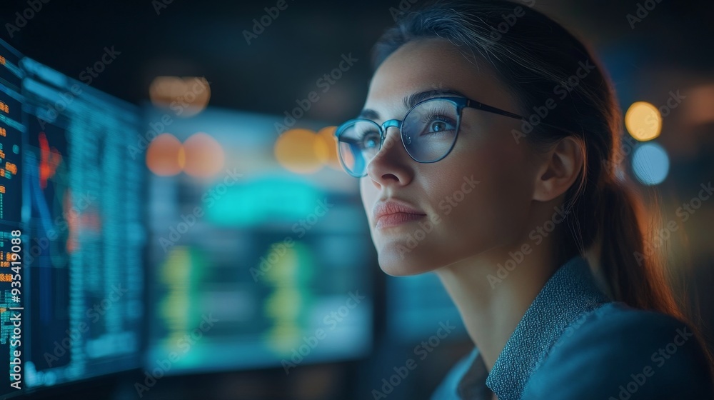 Woman Looking at Screen. Woman Looking at Screen.