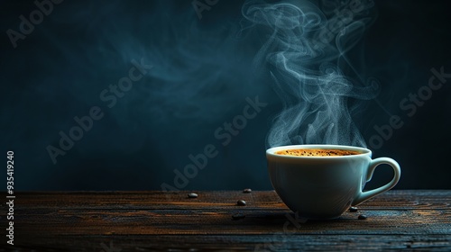 A steaming cup of coffee on a wooden table