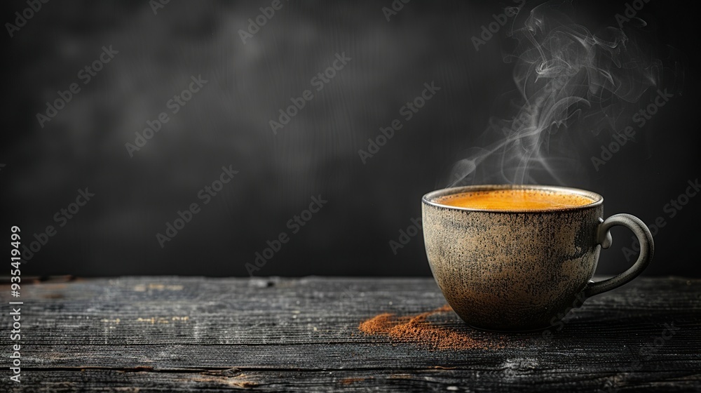 A steaming cup of coffee on a wooden table A steaming cup of coffee on a wooden table