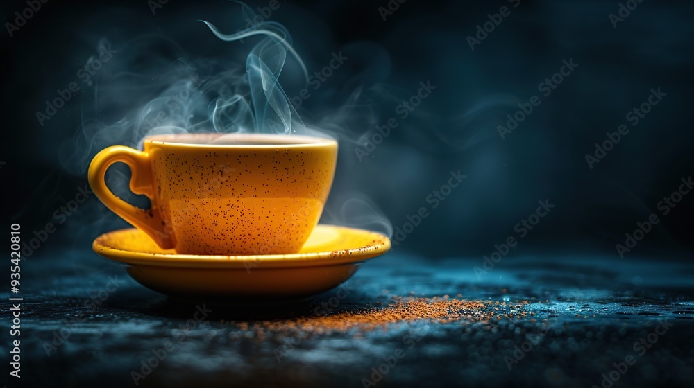 Steaming Cup of Coffee on Dark Background Steaming Cup of Coffee on Dark Background