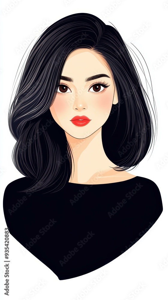 A stunning doodle portrait of a beautiful girl with shoulderlength hair, striking black top, and bold red lips. A stunning doodle portrait of a beautiful girl with shoulderlength hair, striking black top, and bold red lips.