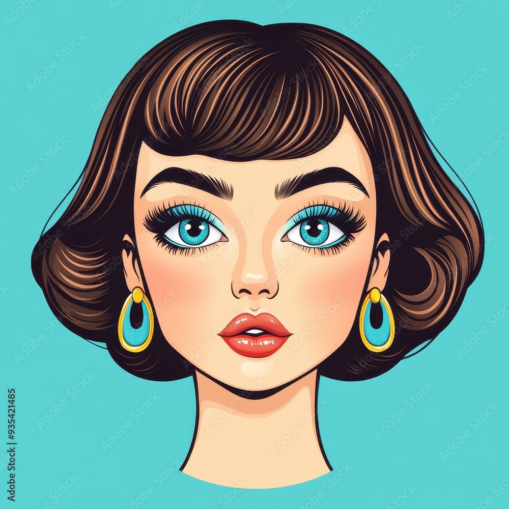 Vibrant pop art illustration showcasing a stunning Czech woman with captivating features against a bright blue backdrop. Vibrant pop art illustration showcasing a stunning Czech woman with captivating features against a bright blue backdrop.