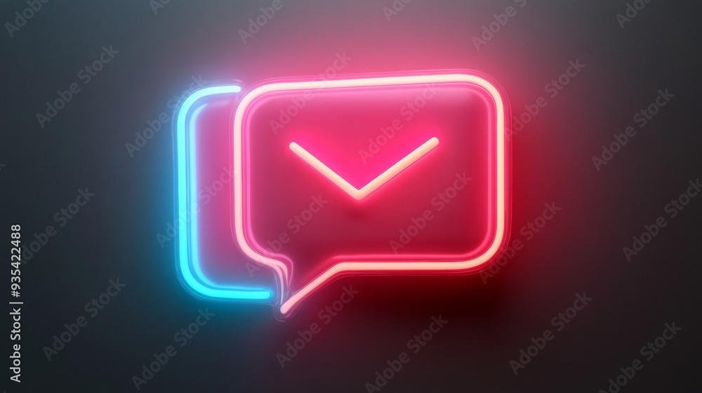 A neon sign of a red and blue envelope with a clock on it A neon sign of a red and blue envelope with a clock on it