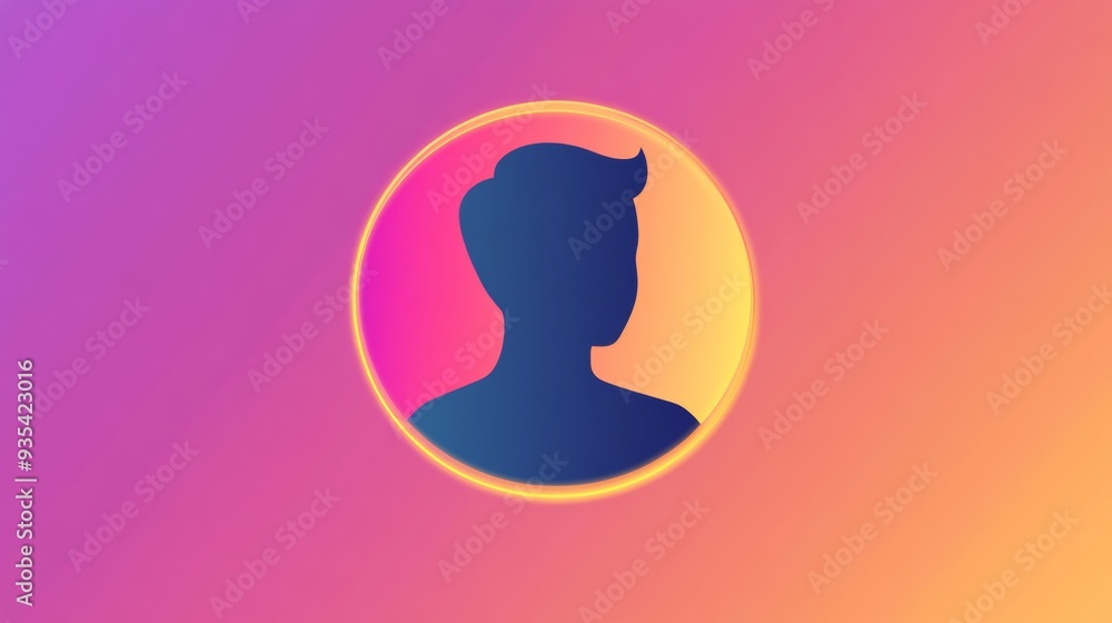 A man's face is shown in a circle on a pink background A man's face is shown in a circle on a pink background