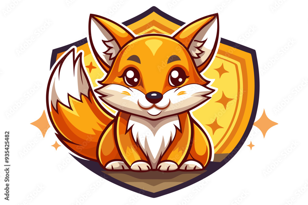Obraz premium Cute Cartoon Fox with Big Eyes and a Fluffy Tail