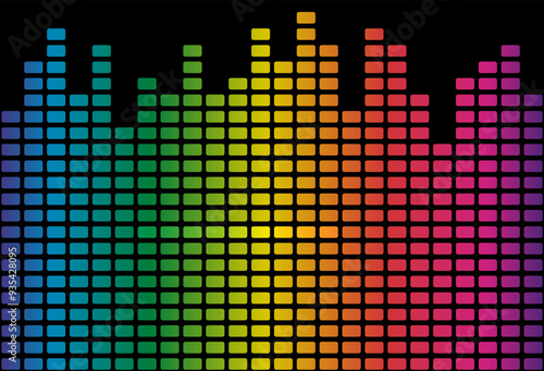 Colorful gradient music equalizer on black background. Vector illustration