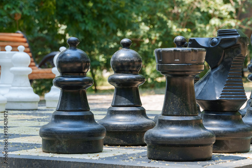 street chess in the city park in the summer season