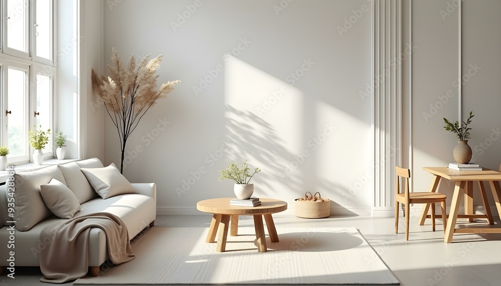 A bright and spacious living room with ample space for text or showcasing a product, artwork, or image. A bright and spacious living room with ample space for text or showcasing a product, artwork, or image.