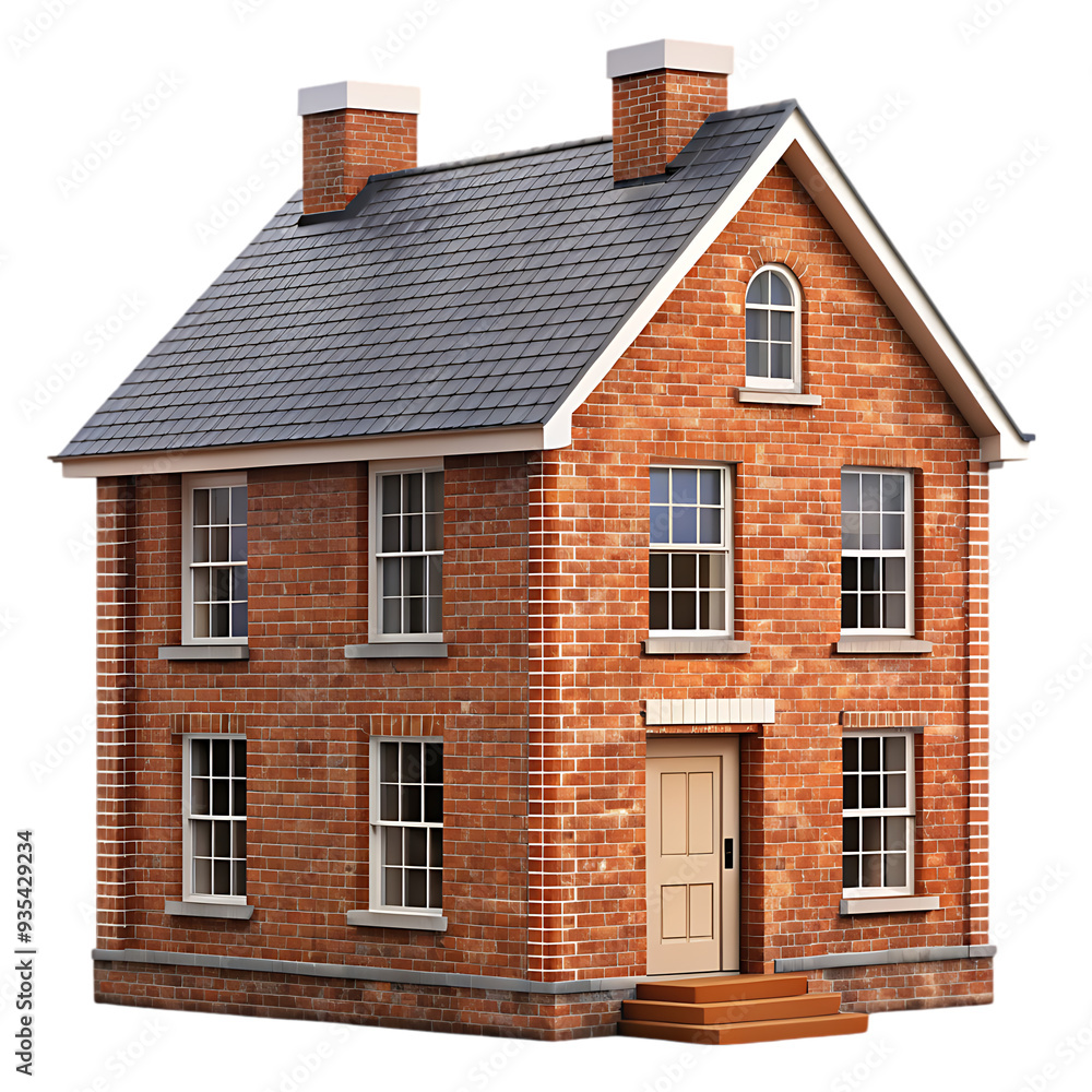 Brick House Isolated on White Background Ideal for Architectural and Real Estate Illustrations Brick House Isolated on White Background Ideal for Architectural and Real Estate Illustrations