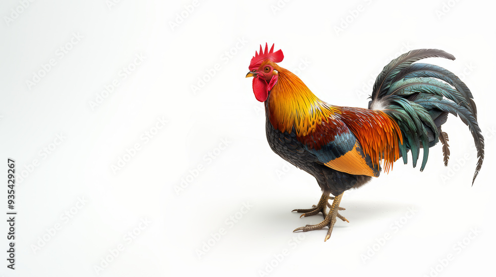 Fototapeta premium Beautiful vibrant rooster isolated on a clean white background
