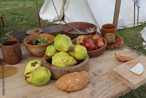 Wallpaper Mural Various fruits and foods in wooden bowls on a table. Torontodigital.ca