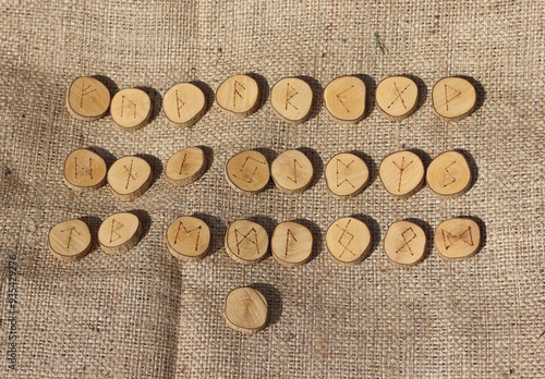 Wallpaper Mural Viking runes carved into wooden disks. Torontodigital.ca