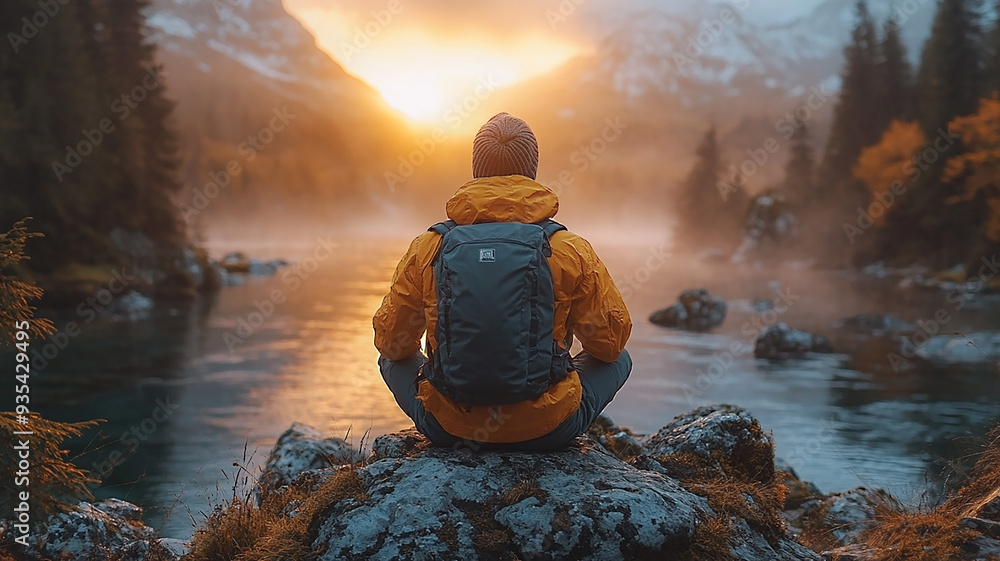 Inspirational poster template for social media, featuring a motivational quote and a softly blurred landscape background.