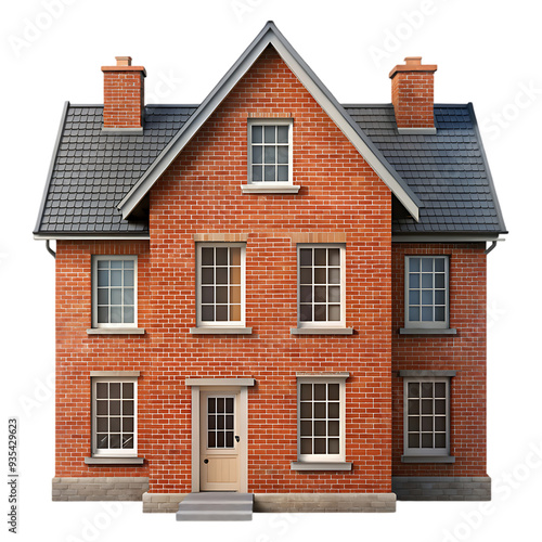 Brick House Isolated on White Background Ideal for Architectural and Real Estate Illustrations