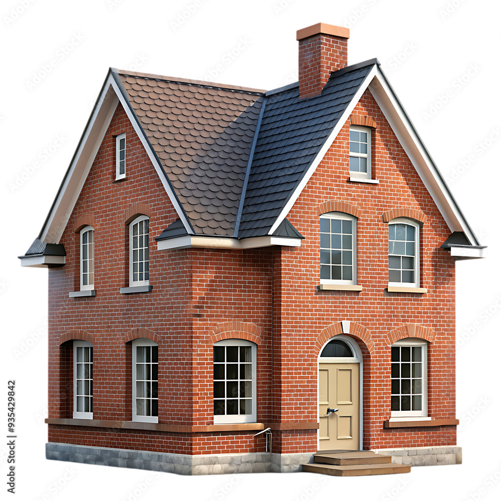Brick House Isolated on White Background Ideal for Architectural and Real Estate Illustrations Brick House Isolated on White Background Ideal for Architectural and Real Estate Illustrations