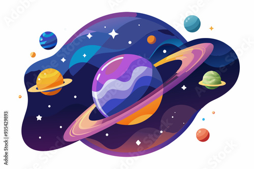A Colorful Illustration of Planets and Stars in Space