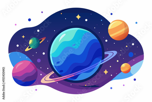 A Colorful Planet with Rings in a Starry Sky