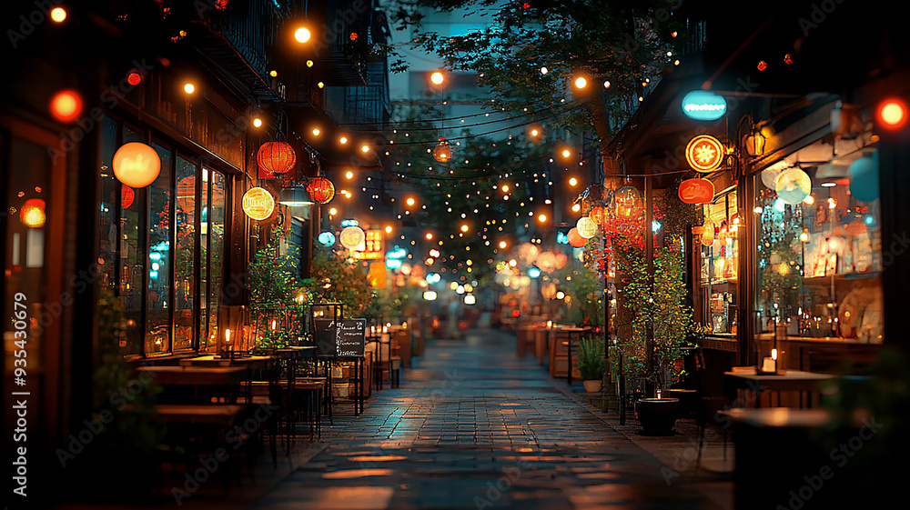Fototapeta premium High-resolution vintage poster template featuring classic typography, with a blurred background of an old-fashioned street.