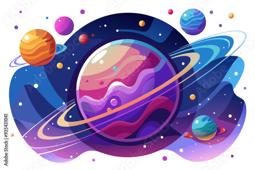 A Vibrant, Colorful Planet with Rings in a Starry Cosmic Landscape