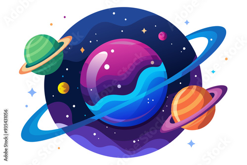 Colorful Planets in a Starry Night Sky