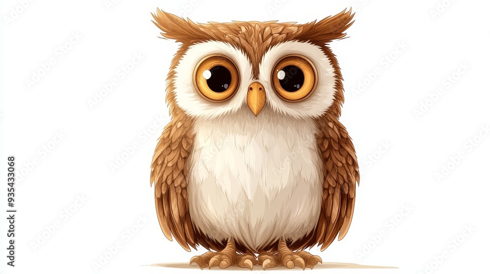 Fototapeta premium Cute Cartoon Owl with Big Eyes