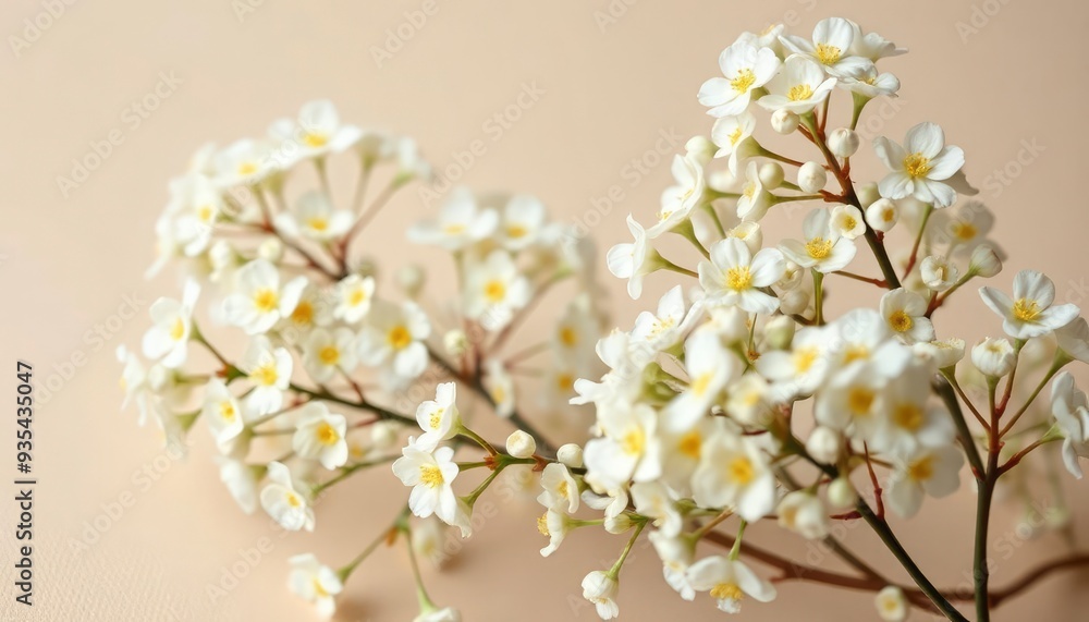 White gypsophila flowers or baby's breath flowers close up on beige background selective focus banner. Copy space. Flowers background, ai White gypsophila flowers or baby's breath flowers close up on beige background selective focus banner. Copy space. Flowers background, ai