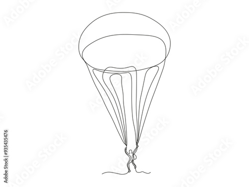 abstract skydiver on parachute,parachutist, paratrooper. continuous one line art hand drawing sketch, logo