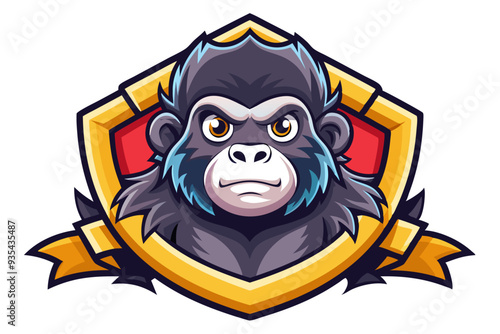 A cartoon gorilla mascot head with a golden shield