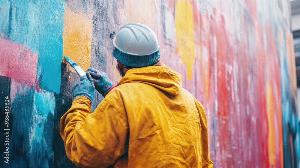 Artist Painting a Colorful Wall Artist Painting a Colorful Wall