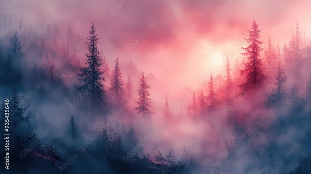 Fototapeta premium ethereal forest landscape dreamy watercolor style blending reality and imagination soft pastel hues evoking tranquil and mystical atmosphere